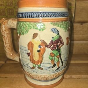 Vintage German Style Beer Stein Rich Earth Tones Villagers Handle Made in Japan